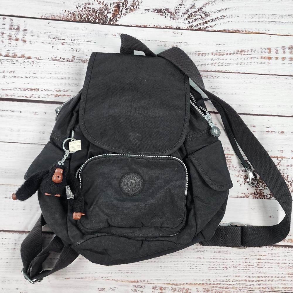 Kipling City Pack Mini Backpack Womens Small Nylon Bookbag Black Davina Monkey